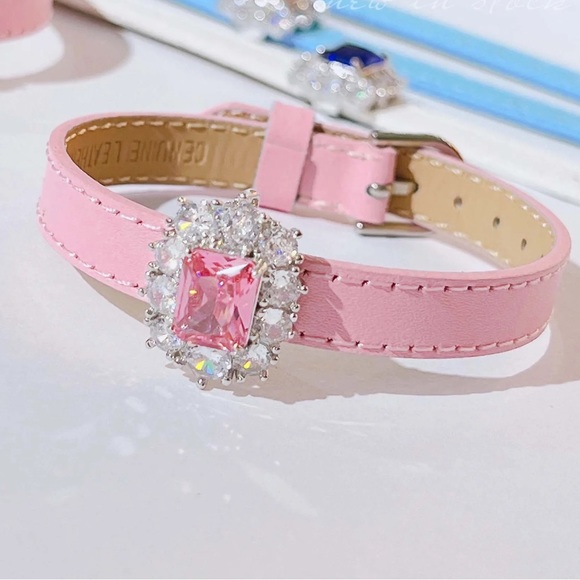Jewelry - Pink Band Clear Pink CZ Pendant Bracelet
